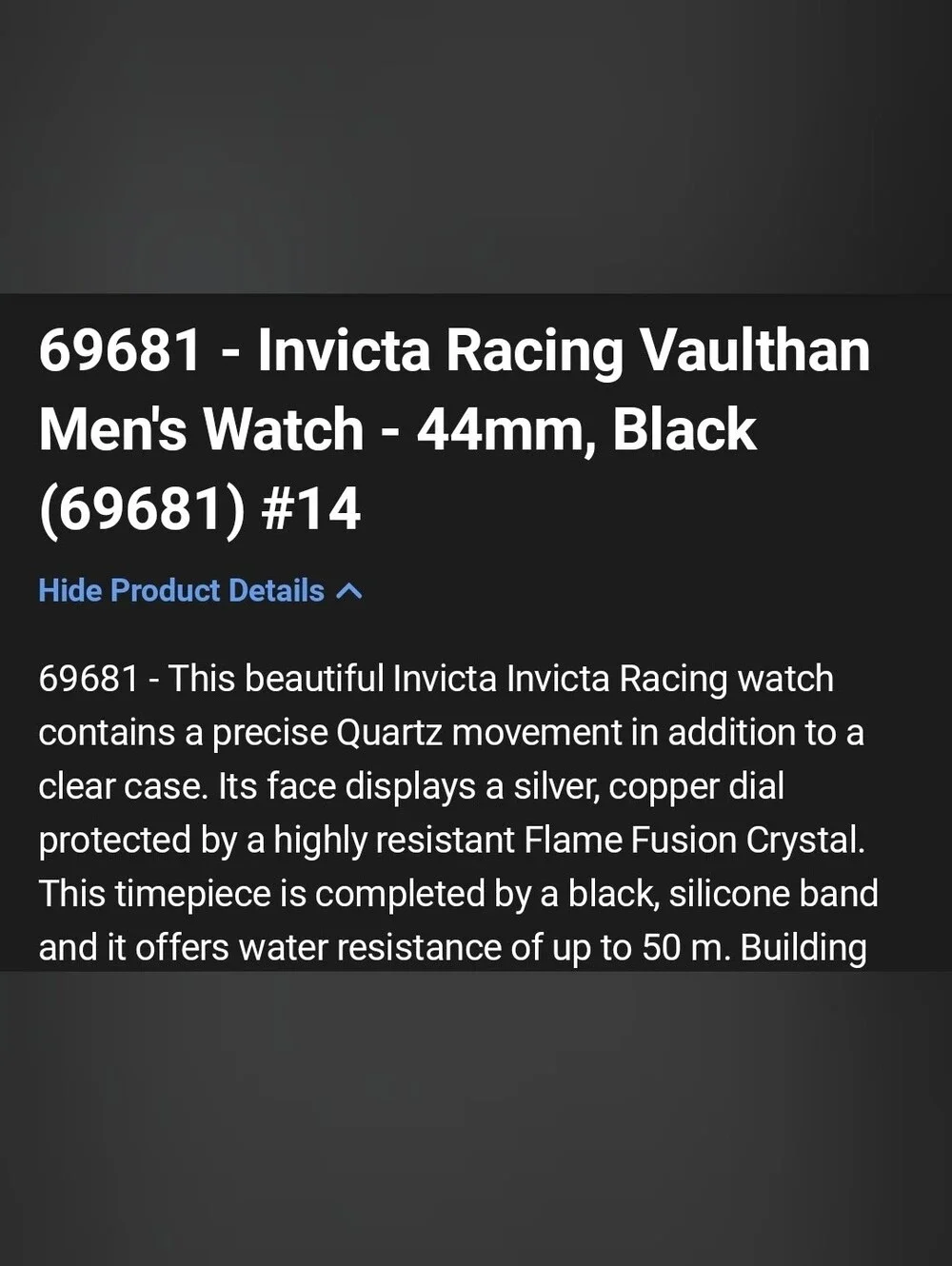 🏁 NEW Invicta F2 Racing Vaulthan Men's Watch - 44mm Clear White Black 69681